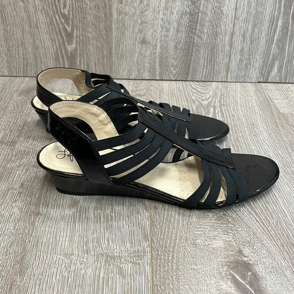 Lifestride Soft System Yours Wedge Sandals Black Slip On 9M - Picture 1 of 16